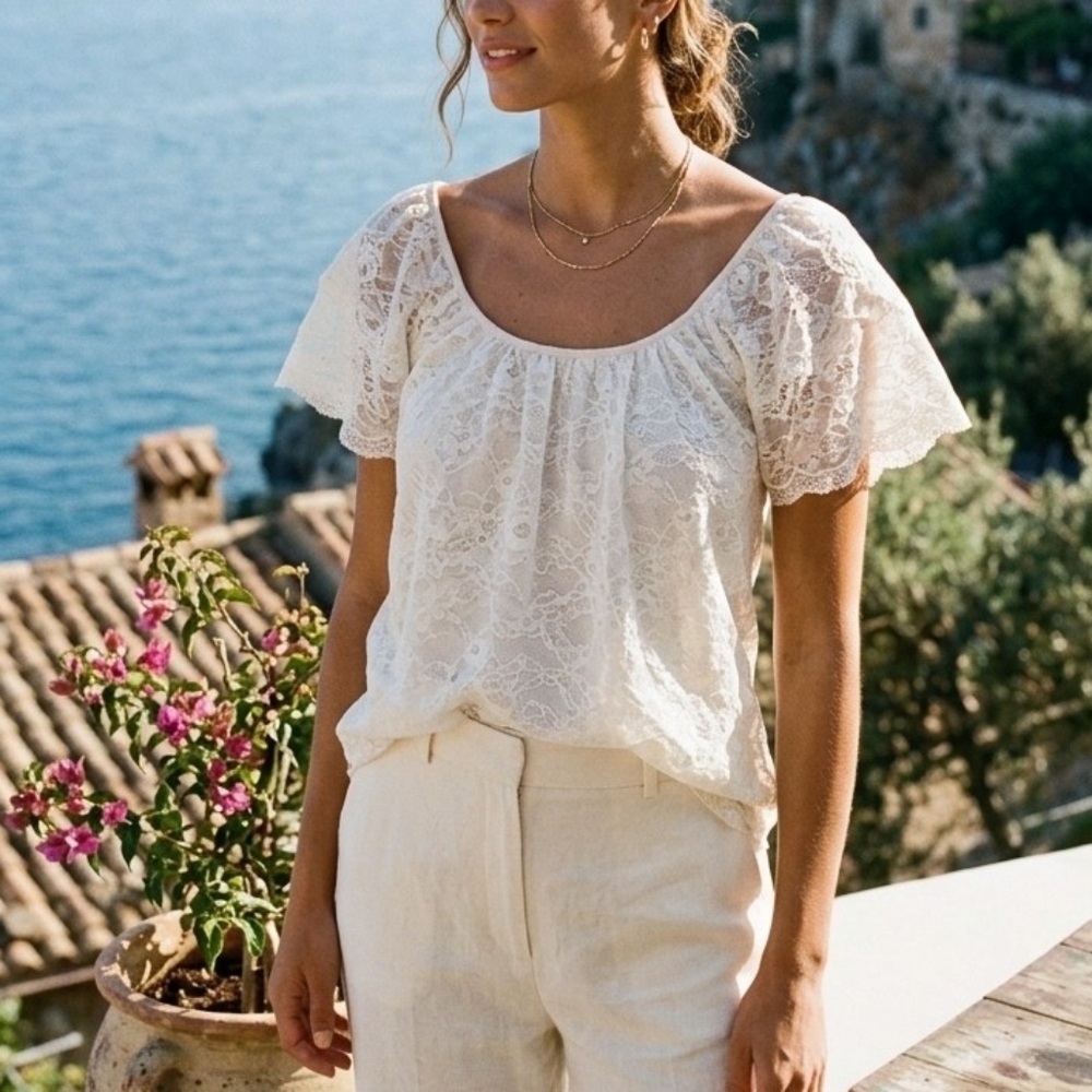 Gold Hauk see through lace ruffle top